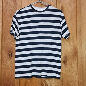 Madewell Linen Blend Crewneck Oversized T-SHIRT, XS, Blue & White Stripes